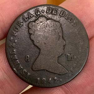 Genuine Spanish Shipwreck Treasure Pirate Coin - 8 Maravedes - Queen Isabel II Queen of Spain - Dated 1842 Pirate Treasure Cob - w/ COA