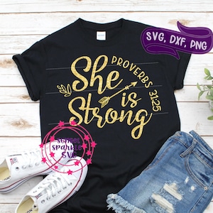 Mamá SVG - Ella es fuerte SVG, SVG cristiano, DXF, PNG, SVG religioso, archivo SVG cristiano