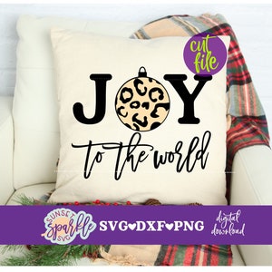 Alegría para el mundo SVG, Navidad SVG, archivo DXF, PNG, archivo SVG de adorno navideño para Cricut y Silhouette, SVG de estampado de leopardo