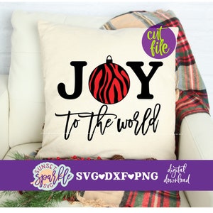 Alegría para el mundo SVG, Navidad SVG, archivo DXF, PNG, archivo SVG de adorno navideño para Cricut y Silhouette, patrón de cebra SVG