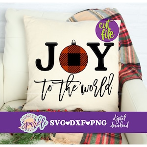 Alegría para el mundo SVG, Navidad SVG, archivo DXF, PNG, archivo SVG de adorno navideño para Cricut y Silhouette, patrón de cuadros SVG