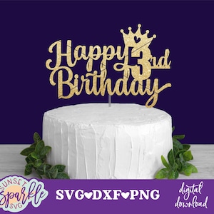 Kuchen Topper svg - Happy 3rd Birthday svg, 3.Geburtstags svg, Princess Birthday svg, dxf, png, Birthday Princess svg, Krone svg