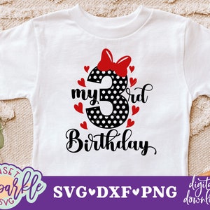 Mon 3e anniversaire svg, svg anniversaire fille, 3e anniversaire svg, dxf, fichier png, fichiers svg anniversaire fille, fichier svg à pois 3e anniversaire