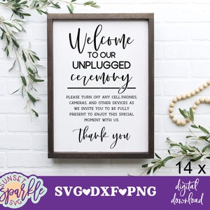 アンプラグド ウェディング svg - アンプラグド セレモニーへようこそ svg、ウェディング svg、dxf、png、インスタント ダウンロード、cricut 用ウェルカム ウェディング サイン svg