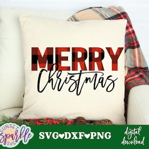 Oreiller de Noël svg - svg joyeux Noël à carreaux - couches - Noël svg, dxf, png téléchargement immédiat, plaid Noël SVG