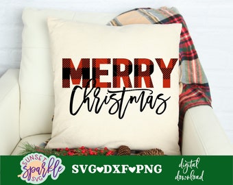 Christmas Pillow svg - Plaid Merry Christmas svg - Layered - Christmas svg, dxf, png instant download, Plaid Christmas SVG