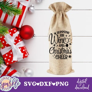 Wijntas svg - Running on Wine and Christmas Cheer svg - wijn svg, dxf, png - kerstwijn SVG, kerstwijn gesneden bestand, wijnbundel svg