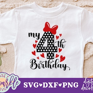 Il mio 4° compleanno svg, maglietta della ragazza del compleanno svg, 4° compleanno svg, dxf, file png, file svg del compleanno della ragazza, file svg Polka Dot 4° compleanno