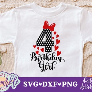 Svg de mon 4e anniversaire, 4e anniversaire fille svg, svg Bday, dxf, fichier png, fichiers svg anniversaire de fille, à pois