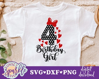 My 4th Birthday svg, 4th birthday girl svg, Bday svg, dxf, png file, Girl's birthday svg files, Polka Dot