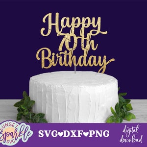 Topo de bolo svg - Feliz 70º aniversário svg, 70º aniversário svg, Setenta svg, Aniversário svg, dxf, png, Arquivo de corte de topo de bolo, Olá Setenta svg