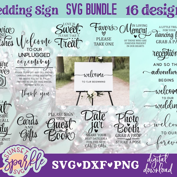 Wedding SVG Bundle svg, Wedding Sign Bundle, Wedding Bundle SVG, dxf, png file, instant download, Welcome To Our Wedding svg