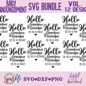 Bundle svg - svg bonjour grand-mère et grand-père - faire-part de bébé, svg grossesse, dxf, fichier png, future maman SVG