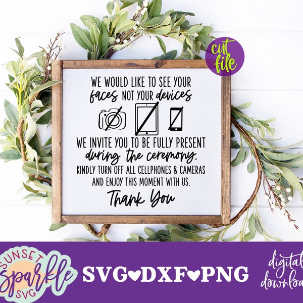 Unplugged Wedding Ceremony Sign | Wedding Sign SVG | Modern Wedding Ceremony Decor | PNG File Instant Download, dxf file, svg files