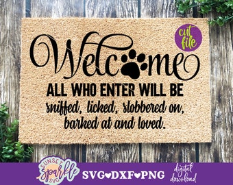 Felpudo SVG - Felpudo de bienvenida para perro SVG - Bienvenido Espero que te guste el SVG de pelo de perro - Felpudo de bienvenida SVG, archivo DXF, PNG, archivos SVG de mamá perro
