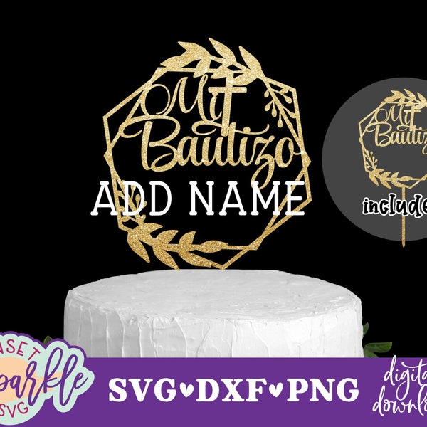 Doopsel SVG-bestand - Mi Bautizo SVG-bestand, taart topper SVG, DXF, PNG, instant download, Mi Bautizo taart topper SVG bestand knippen