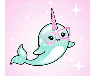 Cute Narwhal Illustration, Printable Narwhal Artwork Download, Girls Room Wall Decor,Narwhal Digital Art,Narwhal, Girls Gift, Cute Character