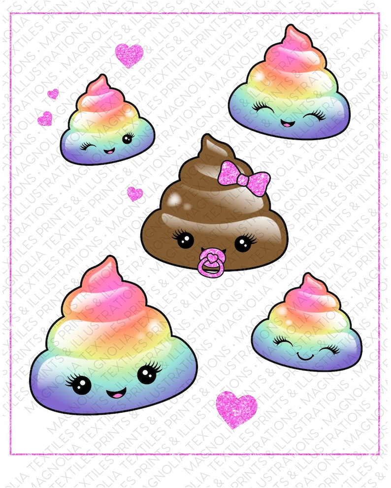 Cute Rainbow Poop Emojis Printable Emoji Artwork Download Etsy