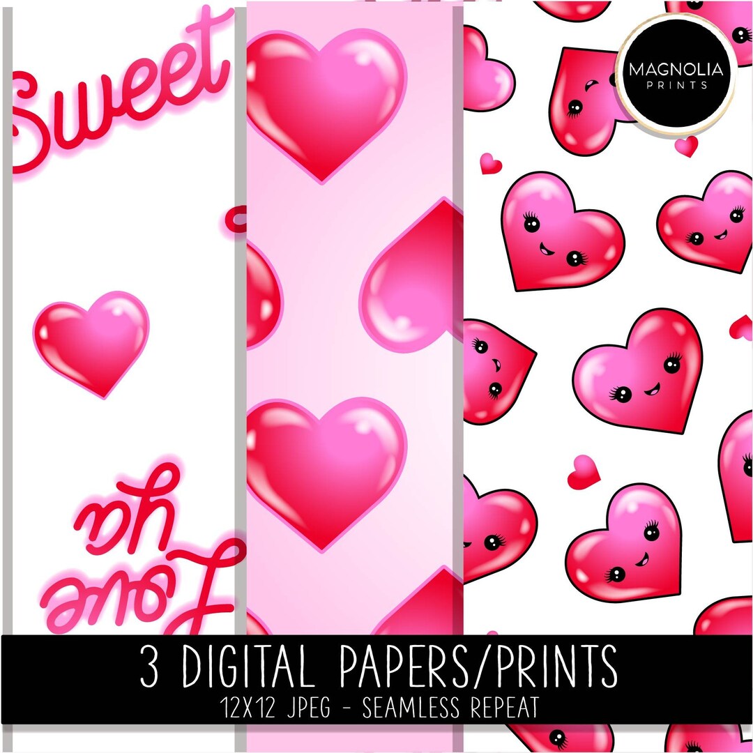 Digital Paper,printable Paper Print Artwork Download,cute Kawaii Hearts ...