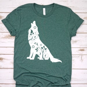 Wolf Shirt, Floral Wolf Shirt, Howling Wolf Tee, Animal Lover Shirt, Wolf Shirt, Women's Wolf Shirt, Wolf Lover Gift, Wildlife Animals Tee