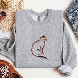 Embroidered Cute Cat Sweatshirt, Embroidered Cat Sweater, Embroidered Cat Hoodie, Funny Cat Hoodie, Cat Lover Gift, Cat Owner Gift