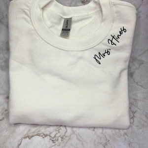 Custom Wife Shirt, Future Mrs Hoodie, Name On Neckline, Mrs. Embroidered Sweatshirt, Date On Sleeve, Engagement Gift, Bride To Be