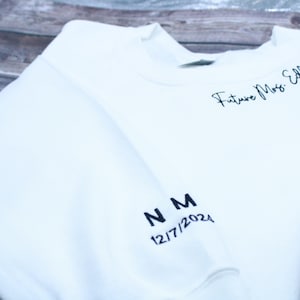 Custom Mrs. Embroidered Sweatshirt, Date On Sleeve, Name On Neckline, Wife Shirt, Future Mrs Hoodie, Engagement Gift, Bride To Be