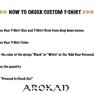 May include: A checklist of steps on how to order a custom t-shirt. The steps include choosing the t-shirt size and style, color, design color, quantity, and clicking "Proceed to Check Out".