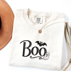 Boo Embroidered Halloween Sweatshirt | Spooky Season Fun Fall Crewneck Sweater | Autumn Pullover | Spooky Boo Halloween Sweatshirt