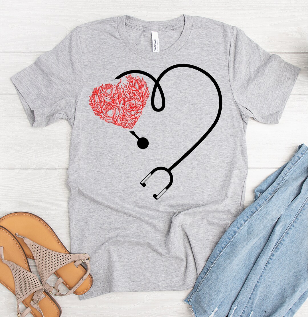 Nurse Heart Stethoscope Shirt Flower Stethoscope Shirt Nurse Gift Nurse