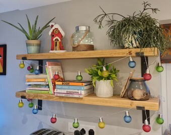 Handcrafted Shelf - Rustic Floating Wood Shelves | With Solid Wood & Industrial Metal Shelf Brackets