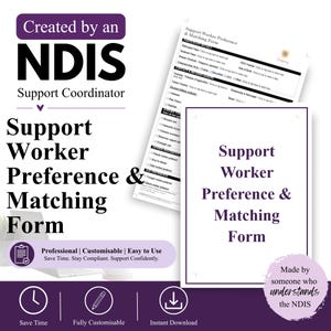 NDIS Support Worker Präferenz & Matching Form | Bearbeitbare Anbietervorlage