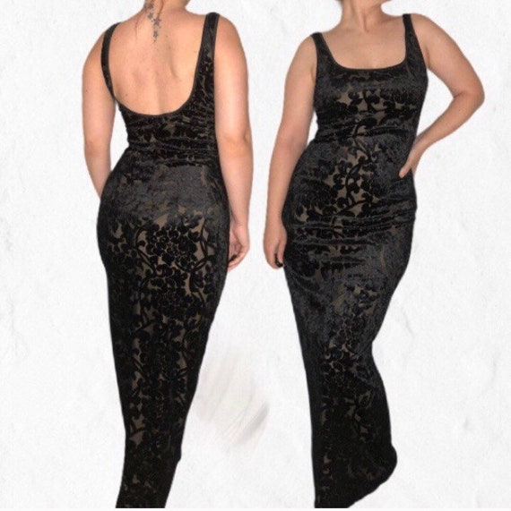 Vintage Velvet Brocade Maxi dress - Witchy dark wh