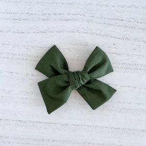 Olive Green Bow on Nylon Headband, Clip, or Clip on Bowties for babies and toddlers - Customizable Bow Type & Size