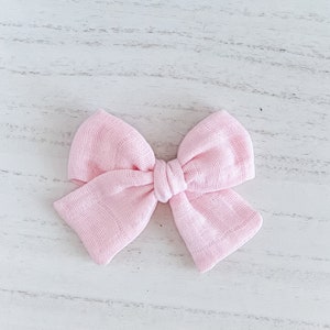Baby Pink Gauze on Nylon Headband, Clip, or Clip on Bowties for babies and toddlers - Customizable Bow Type & Size
