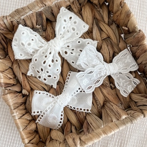 Cotton Lace Bows on Nylon Headband or Clip