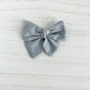 Dusty Blue Swiss Dot Bow on Nylon Headband, Clip, or Clip on Bowties for babies and toddlers - Customizable Bow Type & Size