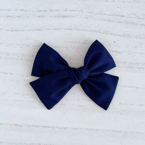 Navy Bow on Nylon Headband, Clip, or Clip on Bowties for babies and toddlers - Customizable Bow Type & Size