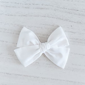 White Muslin Bow on Nylon Headband, Clip, or Clip on Bowties for babies and toddlers -Customizable Bow Type & Size