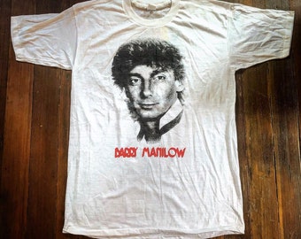 Vtg 70s Barry Manilow T-Shirt Yellow SXS Classic Soft Rock Singer