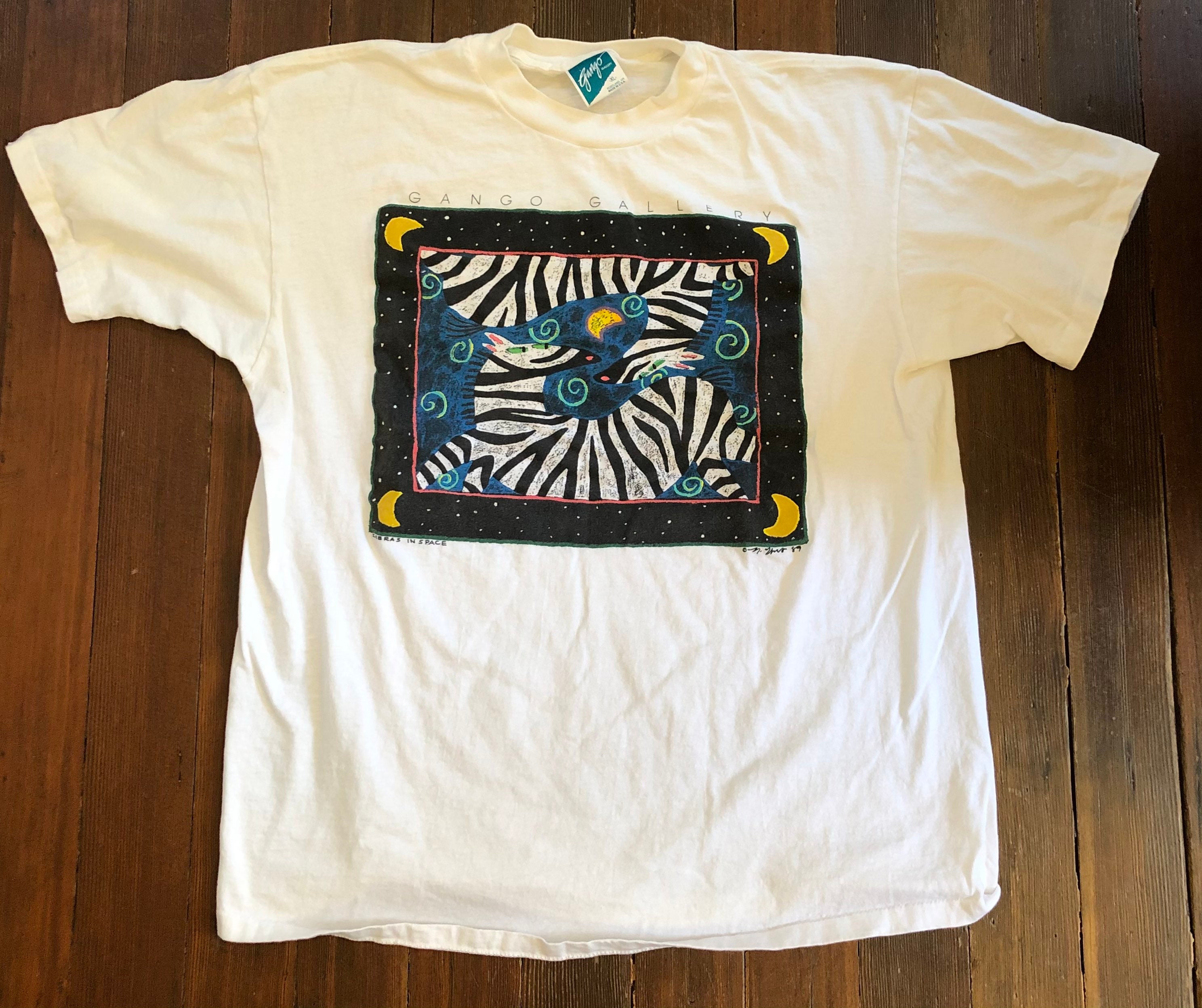 90s USA製 ポートランド美術館 art vintage T-shirt Vintage 90s Single Stitch Gango Art Gallery Zebras in Space