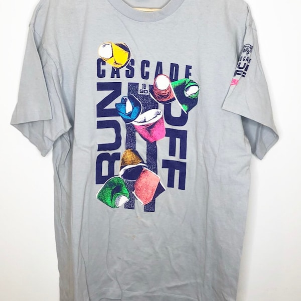 Vintage 1990 Nike Cascade Run Off Race Tee T Shirt Grey Tag Large