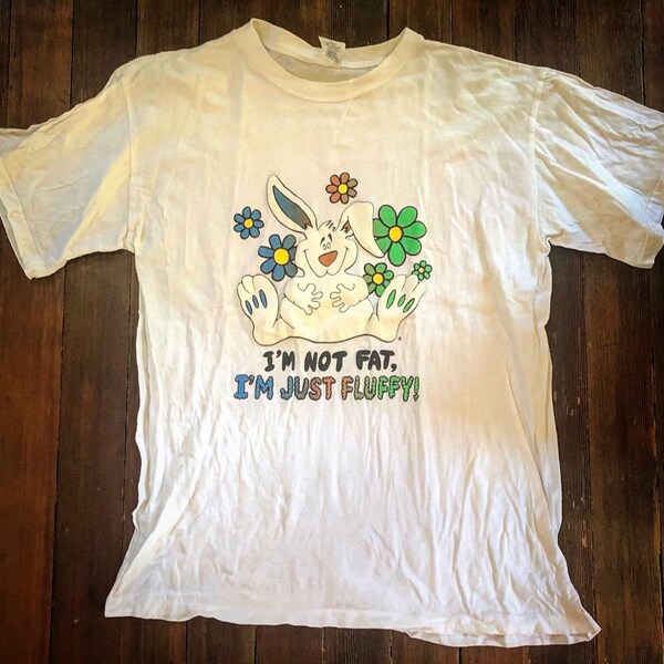 Vintage 90s Single Stitch Novelty Fat Fluffy Bunny Tee T Shirt Large