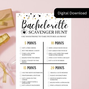 Bachelorette Scavenger hunt game, Funny bridal Game, Printable Game