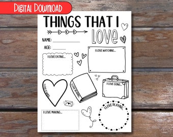 Things I Love - Valentine Worksheet for Kids
