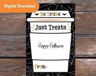 Printable Halloween Coffee Gift Card Holder - "No Tricks, Just Treats"