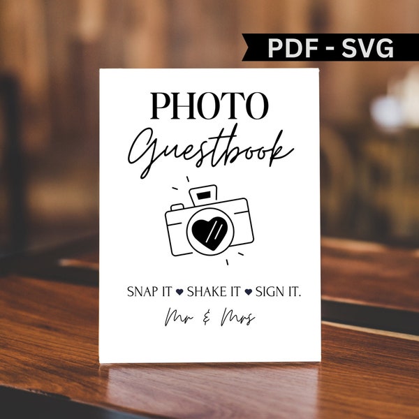 Foto gastenboek Bruiloft SVG PDF Afdrukbare Download- Gastenboek teken - Polaroid gastenboek - Snap It Shake It Sign It