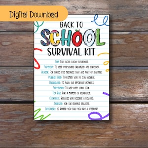 Back to school survival kit- printable 5x7 digital download