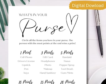 What's In Your Purse Game: Bridal Shower, Baby Shower (Digital Download)