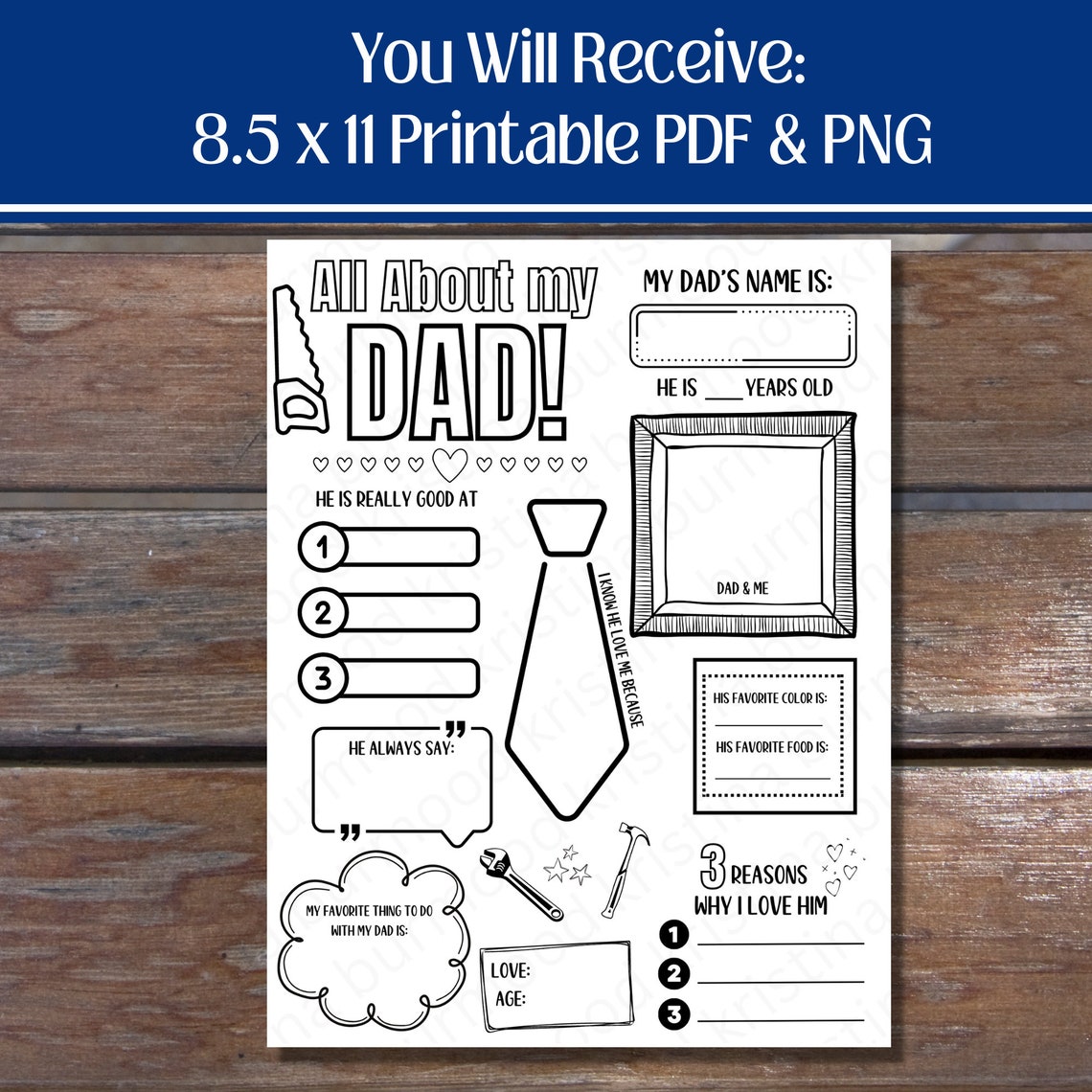 All About My Dad, Printable, Father's Day Activity Coloring Page, Gift ...